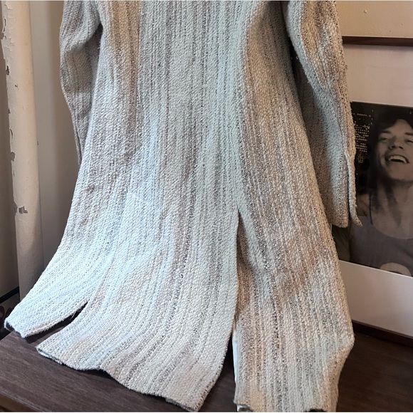 vintage perry ellis tan gray full length wool blend coat fur hood collar - Picture 12 of 13